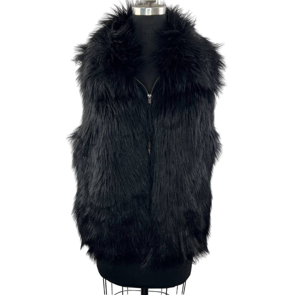 S13 NYC Womens Black Faux Fur Full Zip Sleeveless Lined Winter Vest Size S